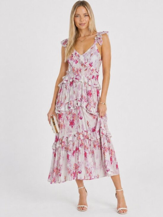 Misa Los Angeles Dresses & Skirts - Misa Los Angeles Morrison Dress Midi Cottagecore Floral Pink Romantic Small